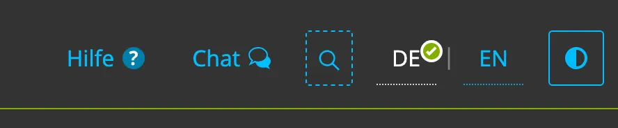 Kopfzeile von Mein ELSTER mit den Einträgen Hilfe, Chat und dem hervorgehobenen Lupensymbol für die Suche